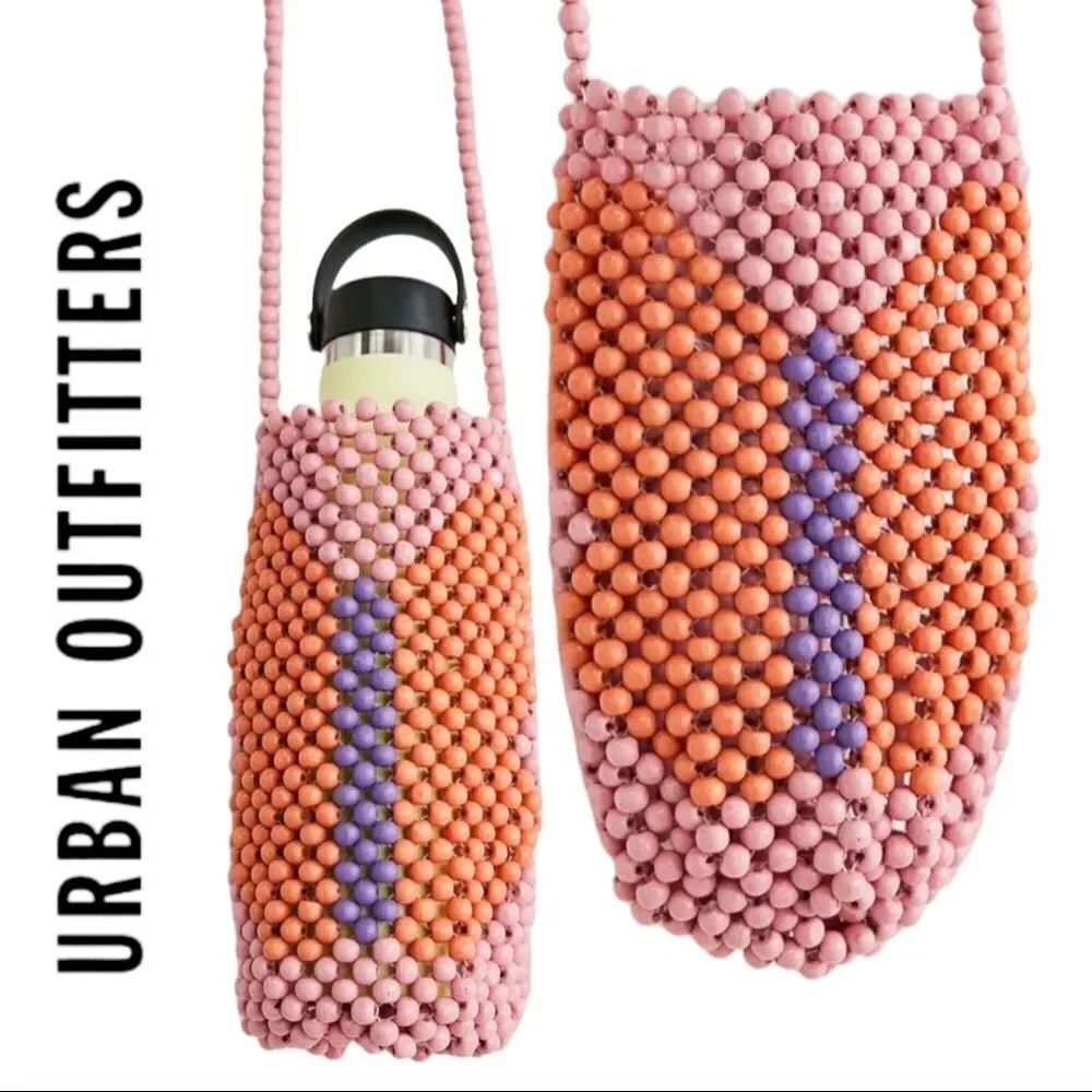 NEW Urban Outfitters UO Pearl Beaded Water Bottle Tote Pouch